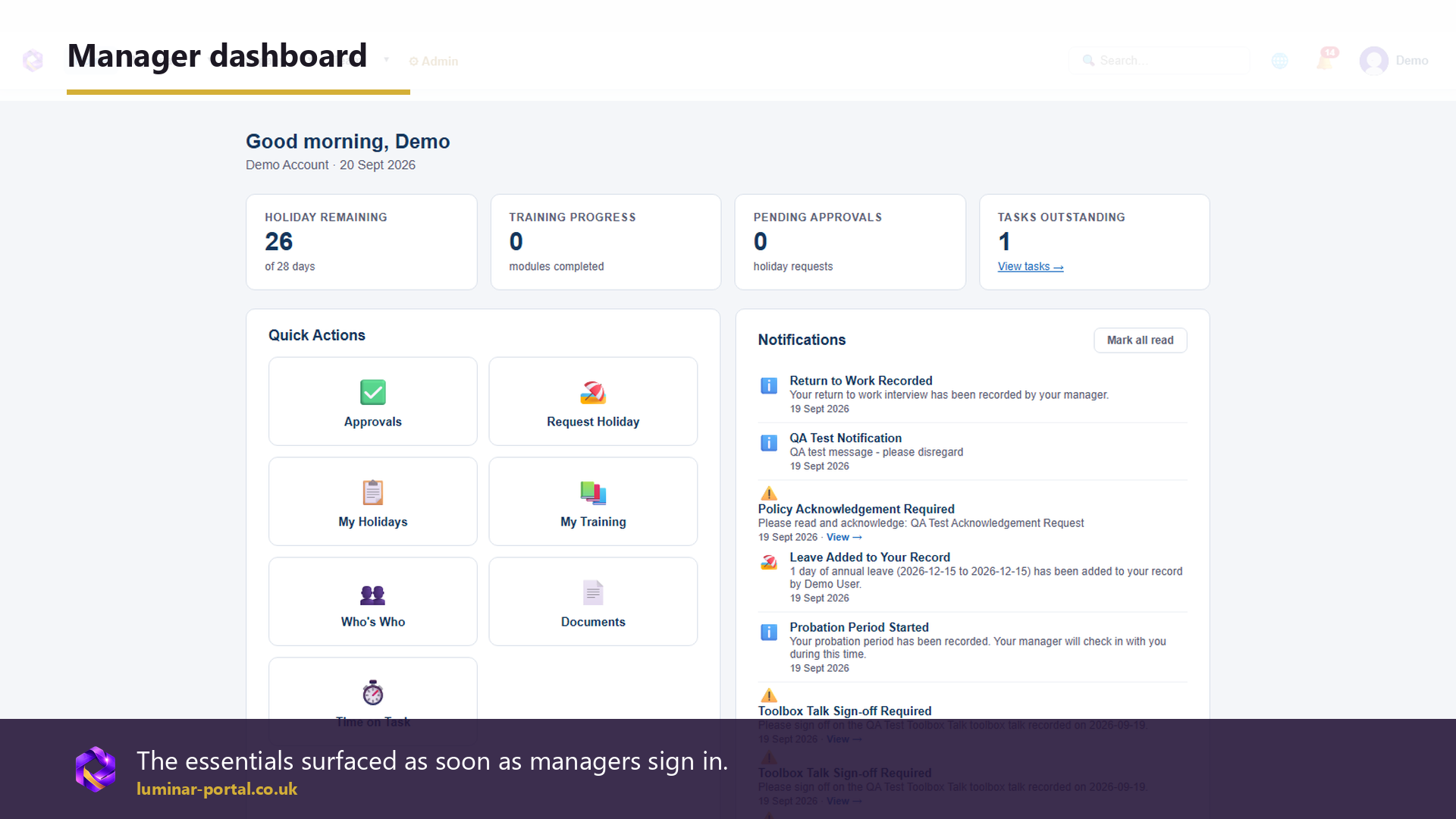 Luminar Portal manager dashboard screenshot