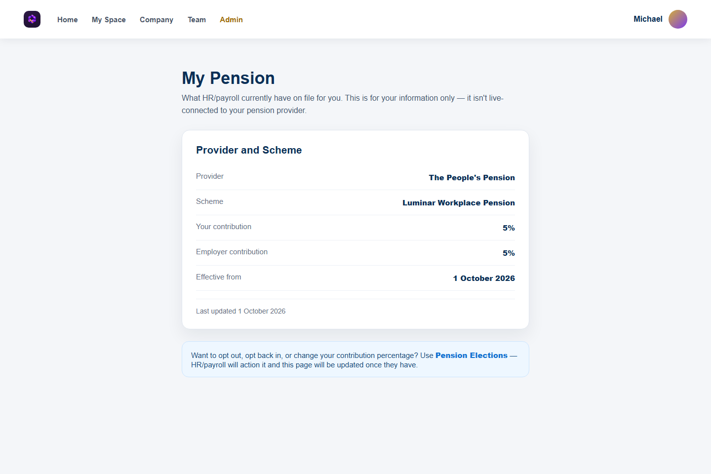 Employees can see provider, scheme and contribution information in one clear view.