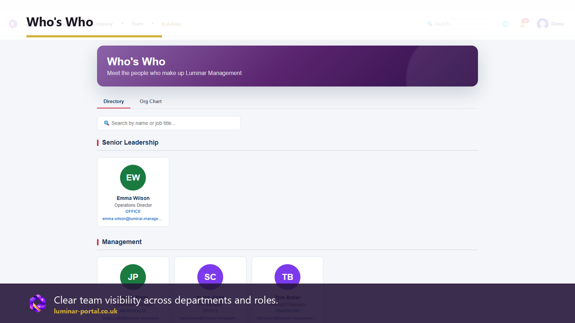 Who's Who gives clearer visibility across departments and roles.