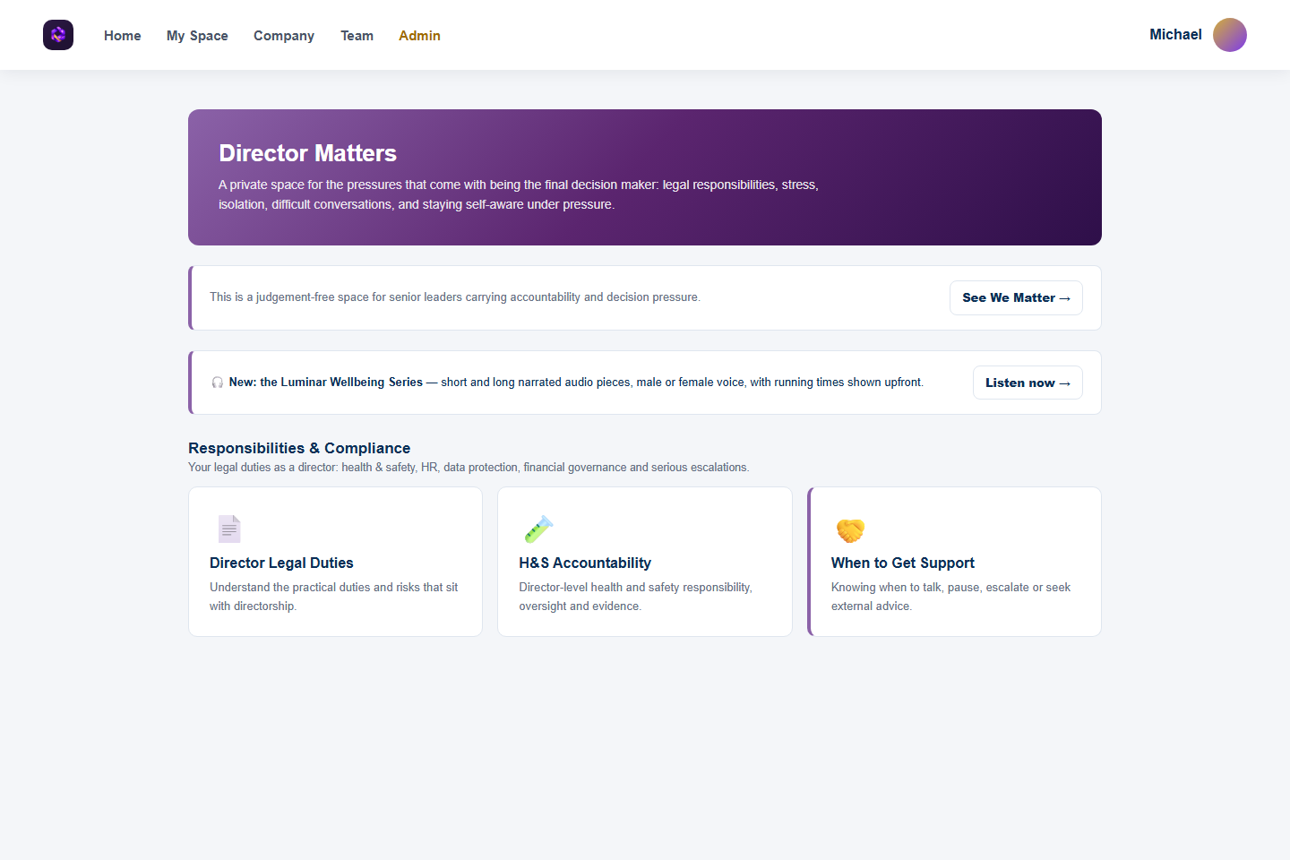 Director Matters links senior leaders straight into the narrated support library.